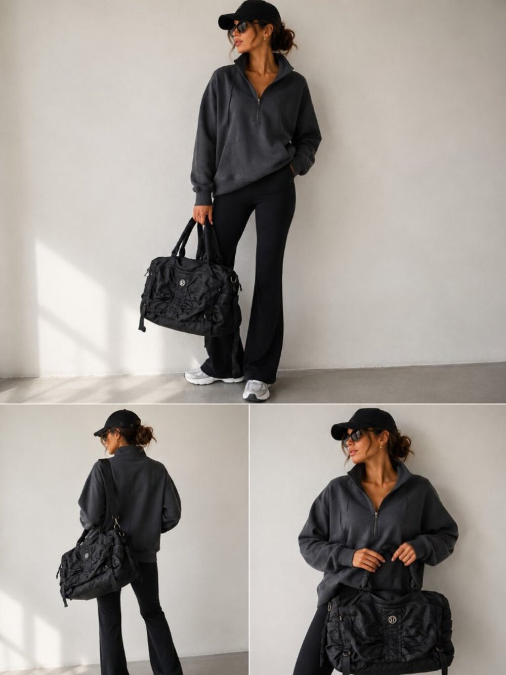 Lululemon Triumphant Tote Black Ruffled Gym Yoga Travel Shoulder Bag Rare